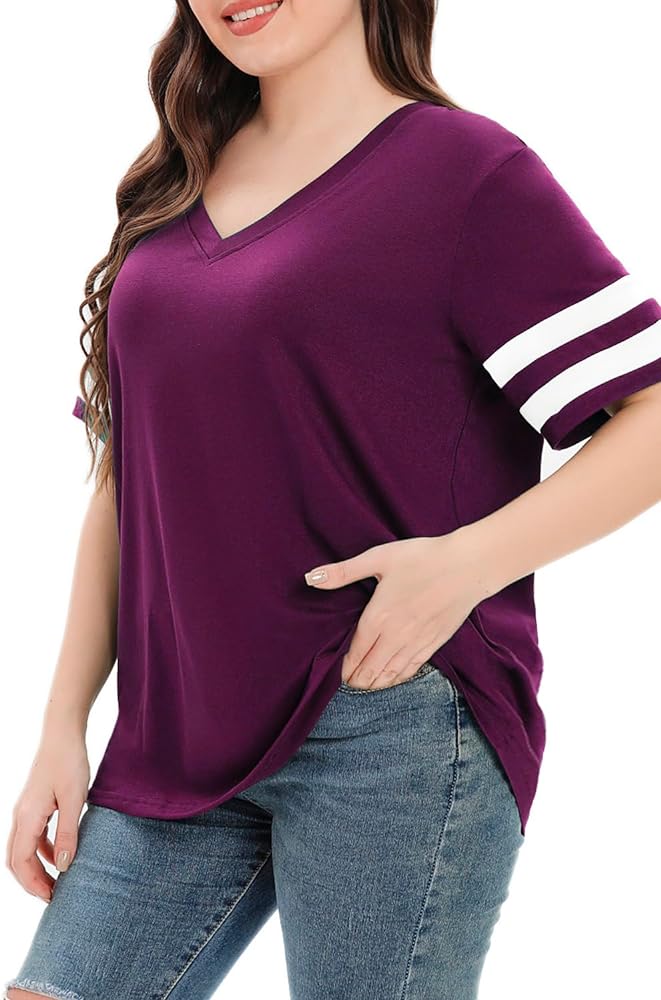 Womens Plus Size Tops Summer Short Sleeve Casual Loose Tunic V Neck Tee T Shirts 1X-5X