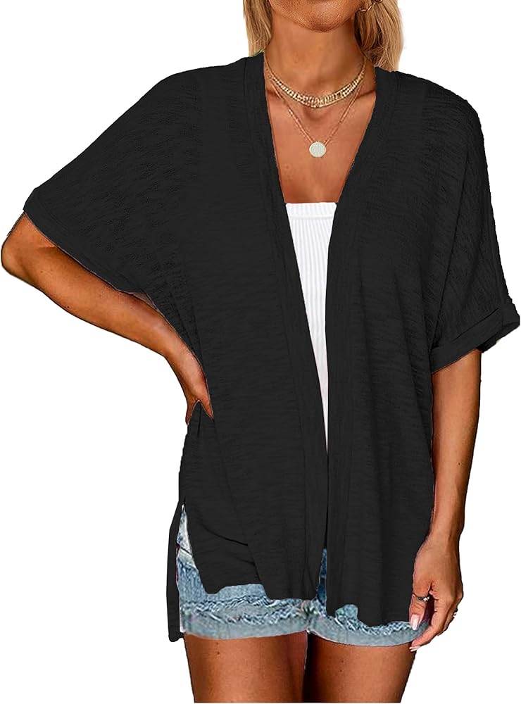 Yekaty Lightweight Cardigans for Women Casual Summer Short Sleeve Cardigan Open Front Beach Coverups 2024