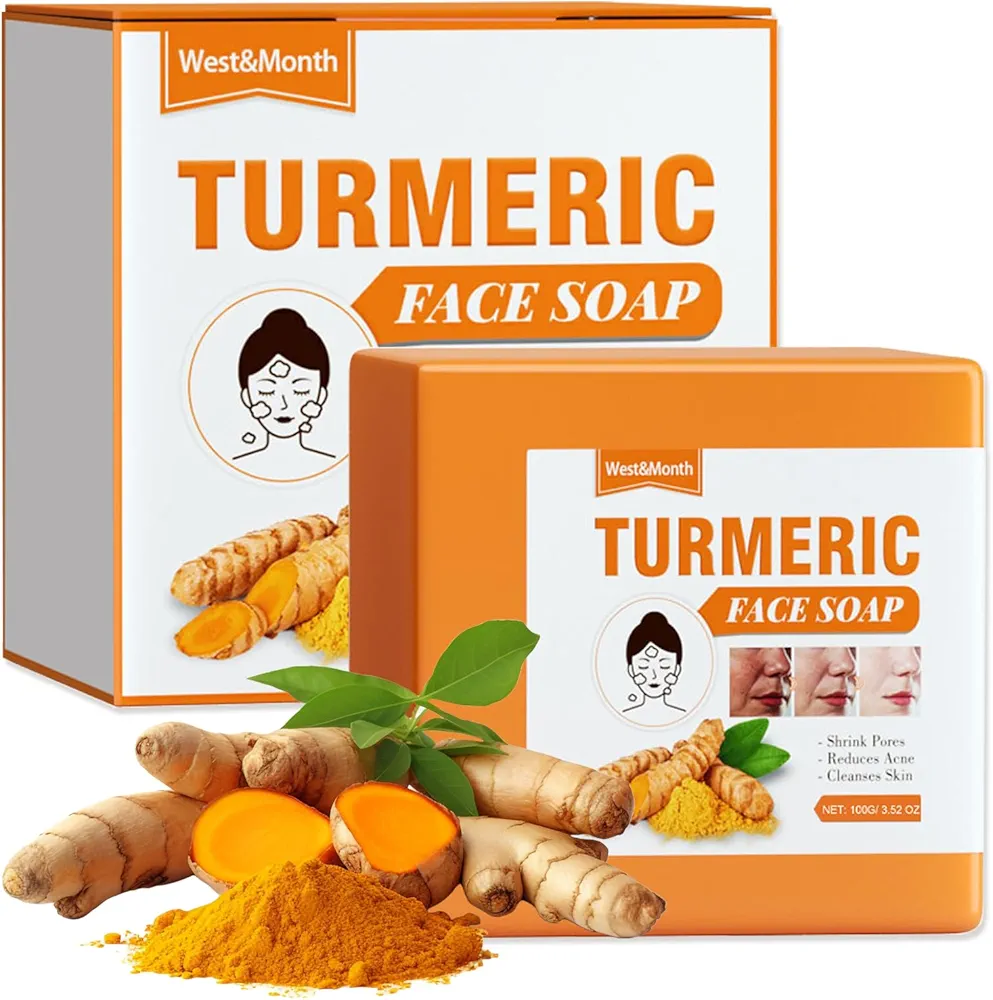 Turmeric Soap Bar,Natural Face & Body Turmeric Soap Bar for Dark Spots,with Vitamin C, Turmeric Face Wash Cleanses Skin,Cooling and Moisturizing