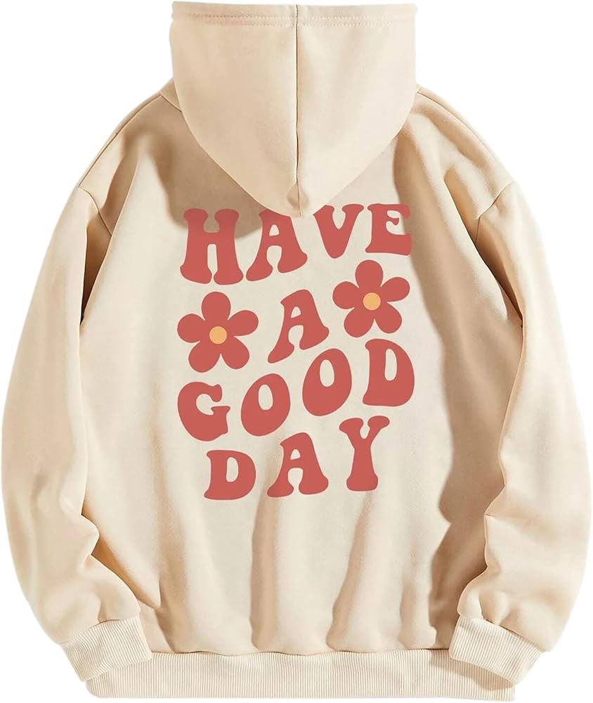 Sdencin Women Long Sleeve Letter Print Oversized Hoodies Casual Trendy Graphic Fleece Hooded Sweatshirt Pullover Top