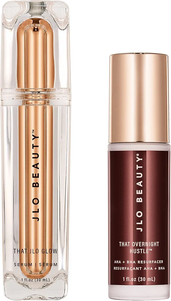 JLO BEAUTY That Day/Night Serum Duo | Includes 1 Oz That JLO Glow Serum & 1 Oz That Overnight Hustle AHA & BHA Resurfacer, Brightens, Exfoliates, & Firms for Smooth and Radiant Skin