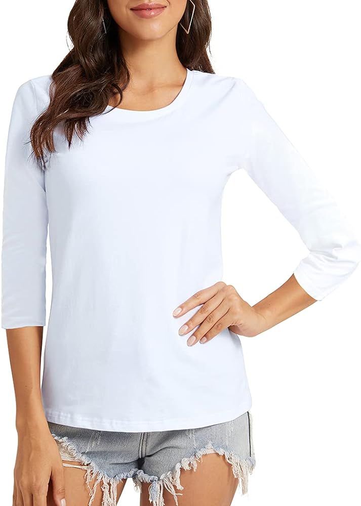 Women's Basic 3/4 Sleeve Crew Neck T-Shirt Casual Solid Slim Cotton Top