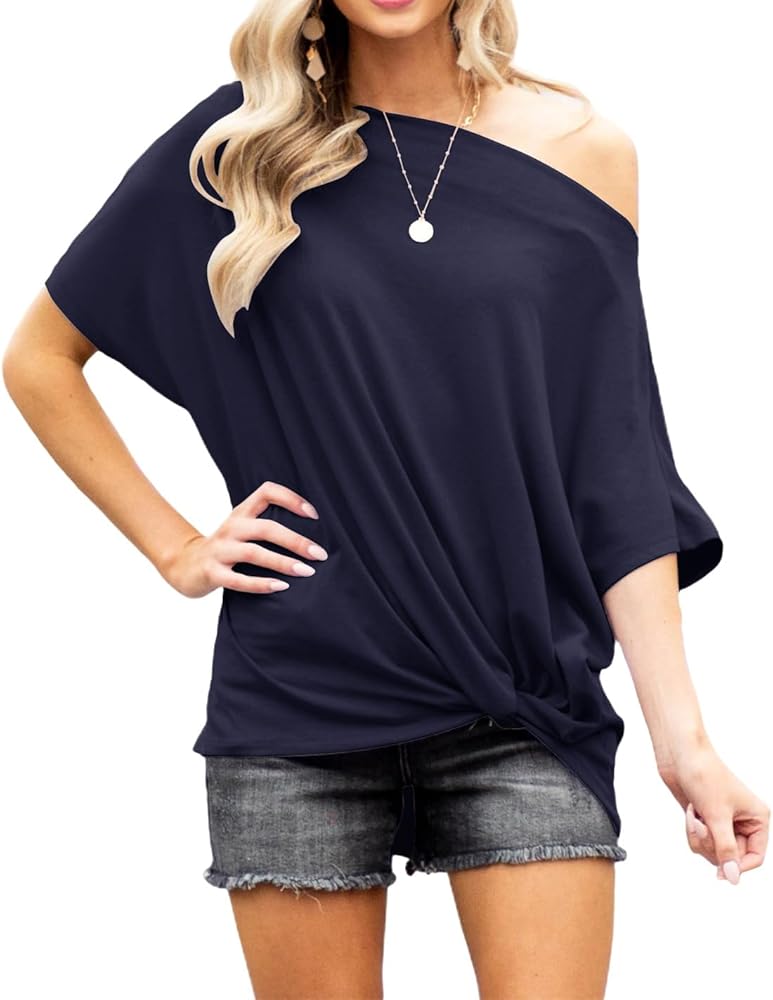 Lacozy Women's Off The Shoulder Tops Summer Casual Short Sleeve T-Shirts Blouse