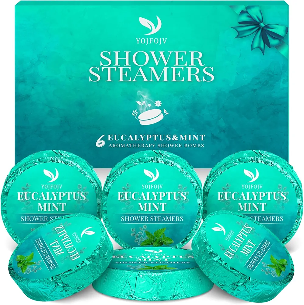 Shower Steamers Aromatherapy, 6-Pack Shower Bombs with Eucalyptus & Mint Organic Essential Oil, Unique Birthday Gifts for Men or Women, Self-Care Gifts for Wife, Mom and Girlfriends