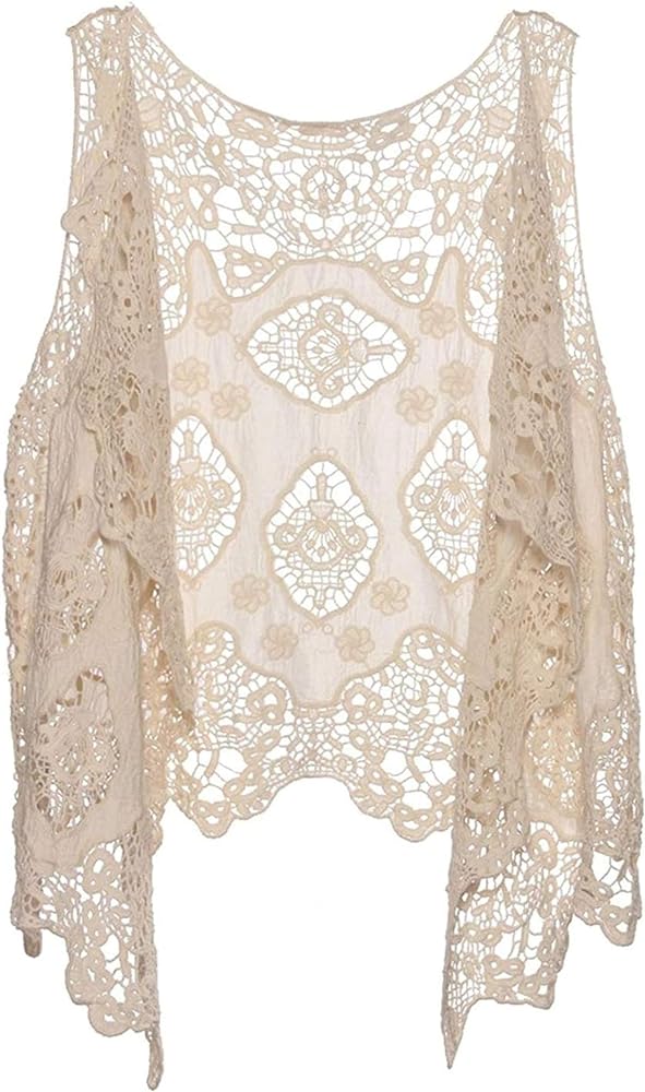 FindThy Women’s Hollow Knitting Stitch Cardigan Open Front Draped Boho Hippie Crochet Vest