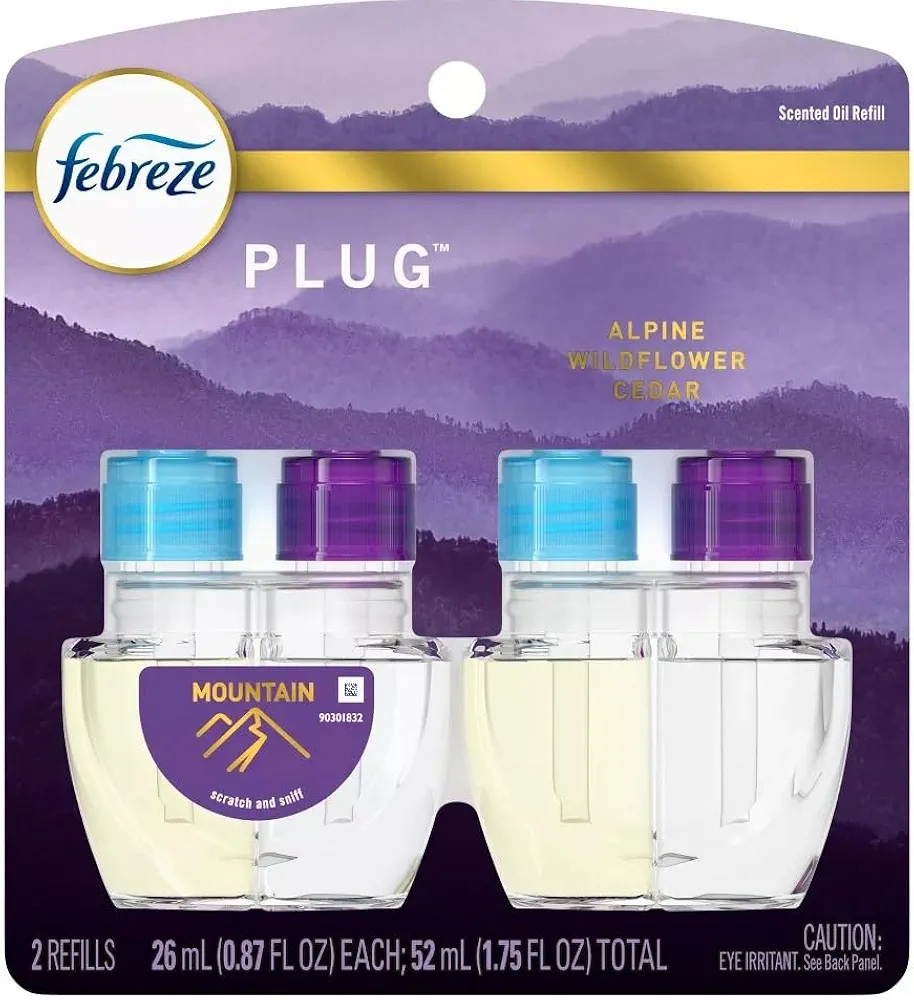 Febreze Plug with Fade Defy Technology Air Freshener (2) of 0.87 fl oz Refills (Mountain), Clear