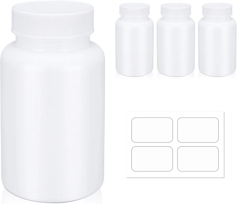 Empty Plastic Pill Bottle Medicine Bottles Reagent Chemical Container with Smooth Screw Lid For Liquid Solid Powder (200cc 4pack)