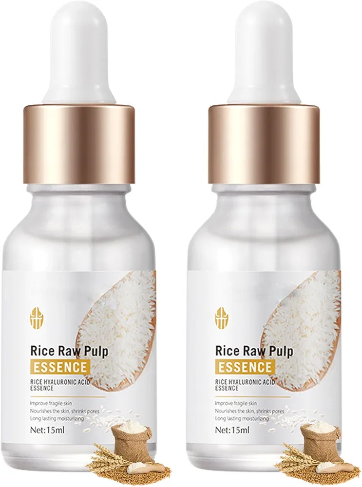 Rice Serum for Face, 2Pcs Rice Water Face, Rice Serum with Rice Raw Pulp Essence, Hydrating Serum for Dry Skin, Deep Moisturizing Nourish Facial Serum Essence, Smooth Fine Line, Restore skin Elasticit