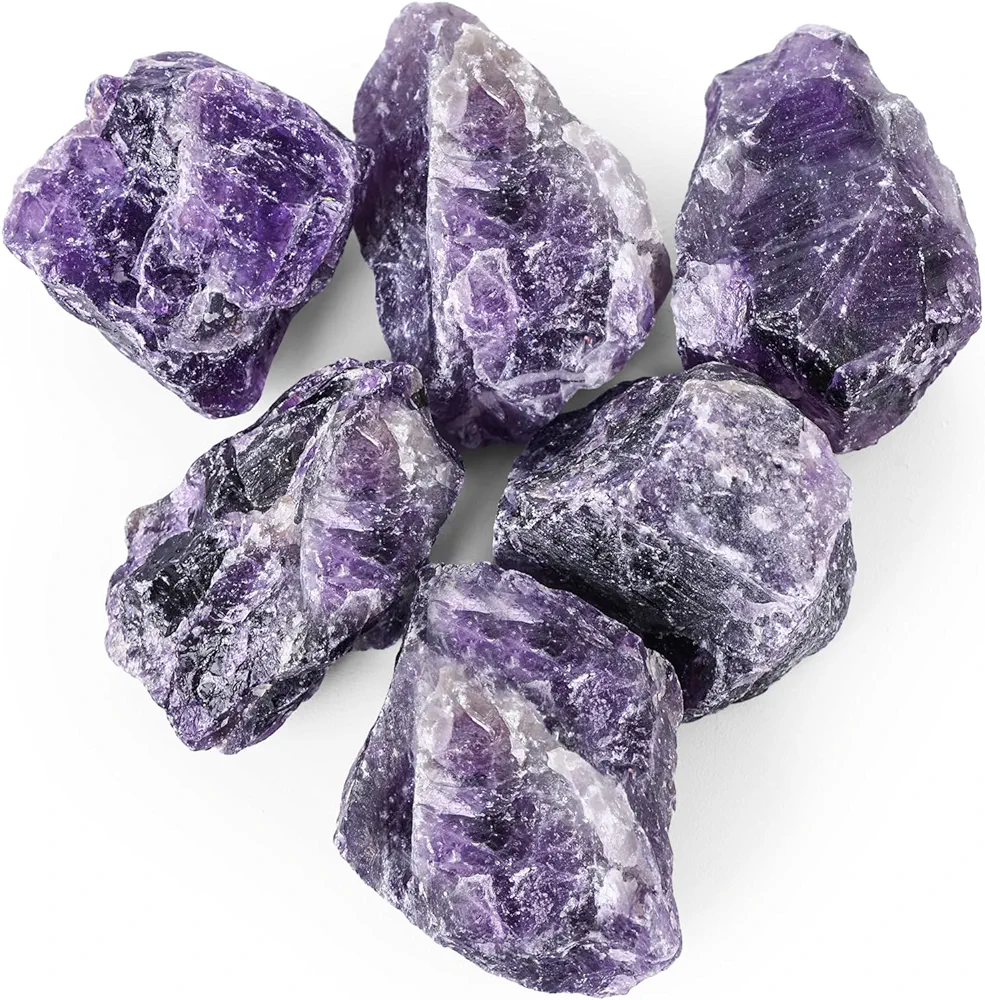 FUTUREPLUSX Amethysts, Natural Rough Stones Crystal Large Raw Crystals Bulk Healing Gemstones for Reiki Healing Tumbling Fountain Rocks Lapidary Cabbing Wire Wrapping Decoration 6PCS 0.66lb