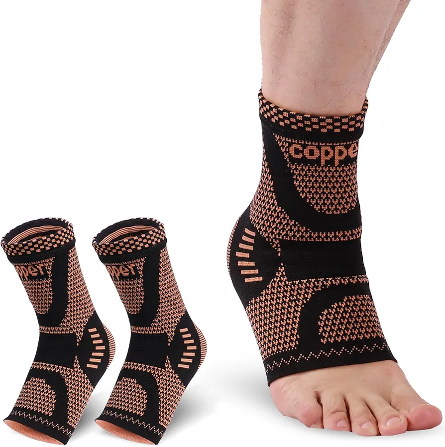 Copper Ankle Brace Support for Men & Women (Pair),Ankle Compression Sleeve Socks for Plantar Fasciitis, Achilles Tendonitis,Sprained Ankle,Pain Relief, Recovery Sports (L)