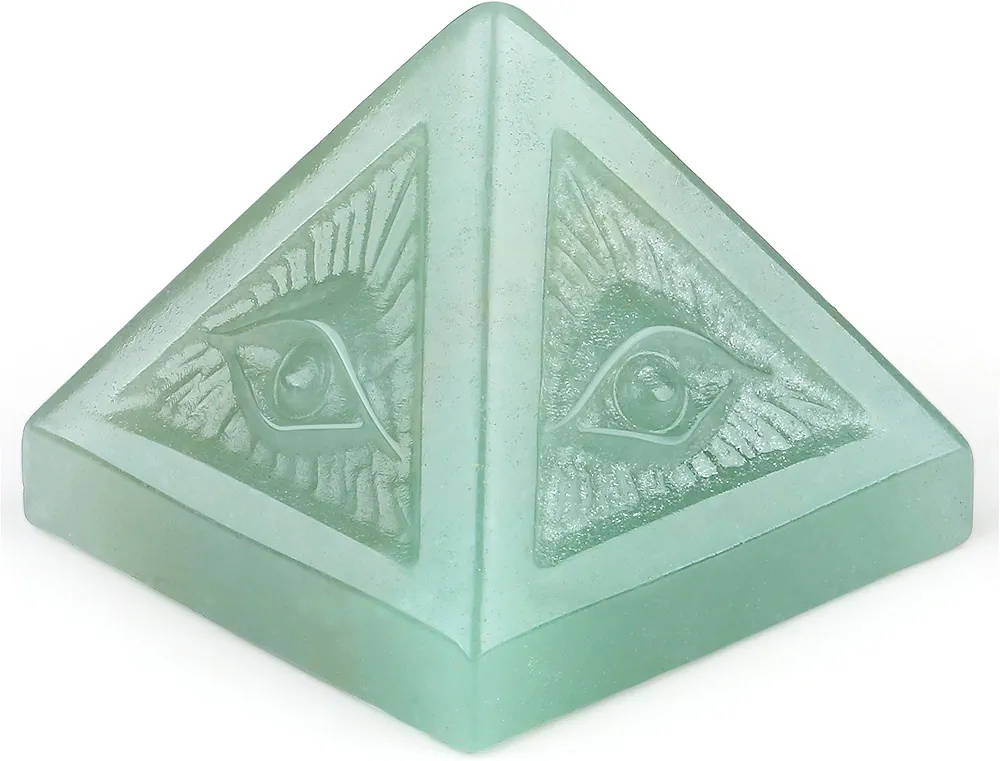 YATOJUZI Green Aventurine Evil Eye Pyramid Positive Energy Natural Stones and Healing Crystals Handmade Pyramid for Meditation Reiki Lucky Gifts 1PCS