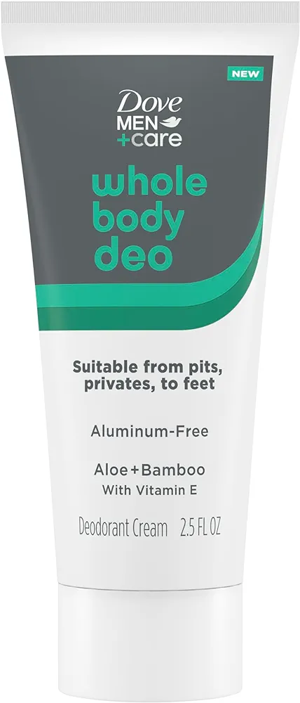 Dove Men+Care Whole Body Deo Aluminum-Free Deodorant Cream Aloe + Bamboo Suitable from Pits, Privates, to Feet 2.5 fl oz