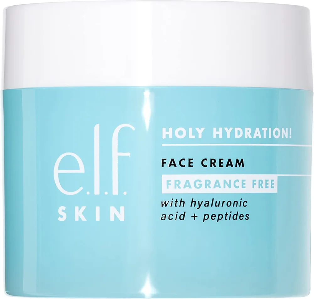 e.l.f. Holy Hydration! Face Cream - Fragrance Free, Smooth, Non-Greasy, Lightweight, Nourishing, Moisturizes, Softens, Absorbs Quickly, Suitable For All Skin Types, 1.76 Oz