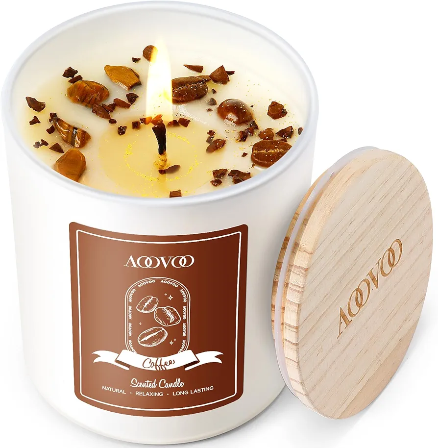 AOOVOO Macchiato Coffee Scented Candles for Women - Aromatherapy Candle with Crystals Inside, 10oz Soy Candles for Home Scented, Christmas Birthday Gifts Candle for Women Mom