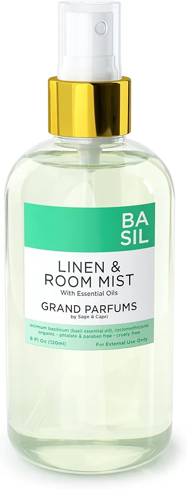 Grand Parfums Organic Basil Spray Mist for Room, Linens and Body - 240mL/8 Oz