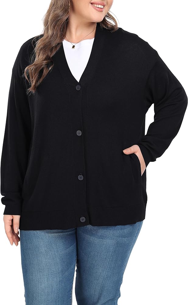 Shiaili Classic Plus Size Sweater for Women Non-Bulky Soft Stretch Cardigans