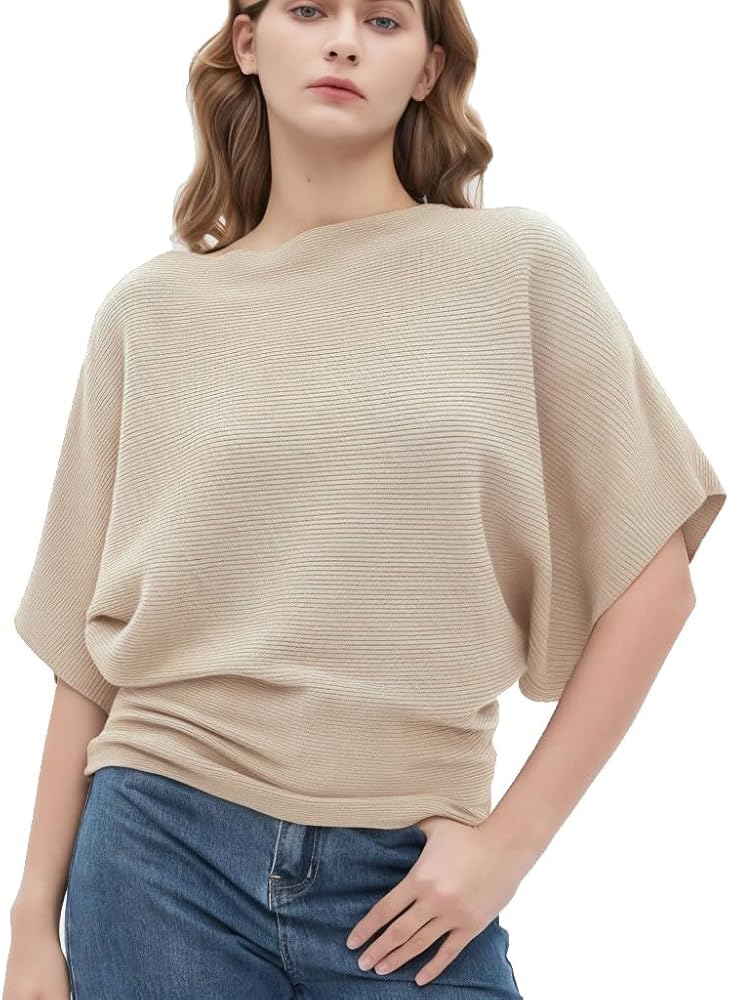 EDSTAR Women Dolman Batwing Sleeves Knitted Sweaters Winter Boat Neck Pullovers Tops