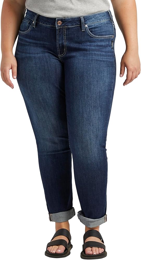 Silver Jeans Co. Women's Plus Size Boyfriend Mid Rise Slim Leg Jeans