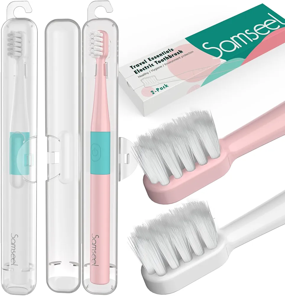 Sonic Electric Toothbrush (2-Pack, White and Pink) Lasting for 90 Days Travel Essential Waterproof Portable Mini Design for Daily Oral Care Business Travelling and Holiday Use