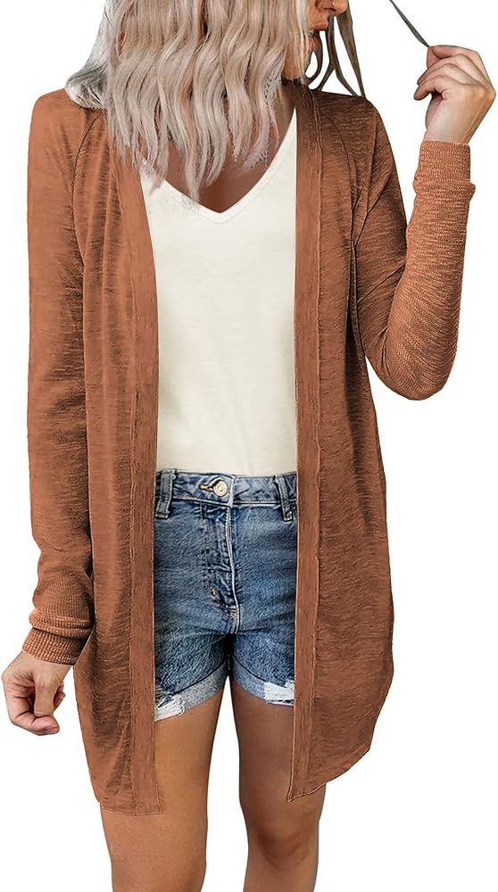 ELESOL Women's Cardigan Sweater, Loose Casual Open Front with Pockets Long Sleeved for Sun-Screening, S-XXL