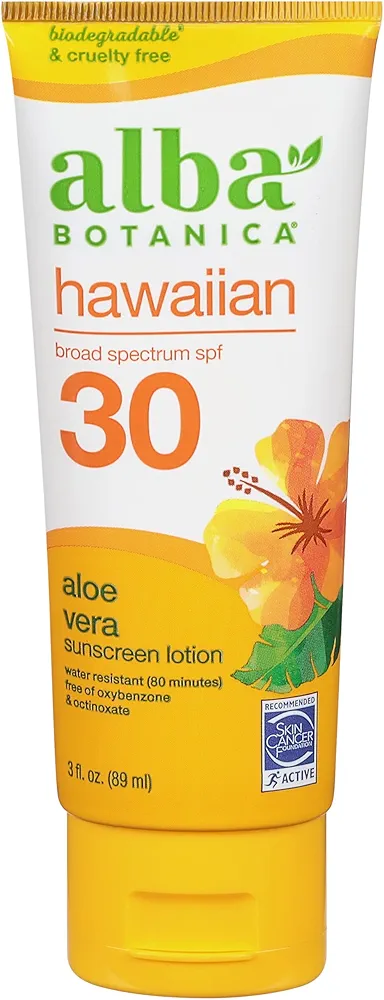 Alba Botanica Hawaiian Sunscreen Lotion, SPF 30, Aloe Vera, 3 Oz