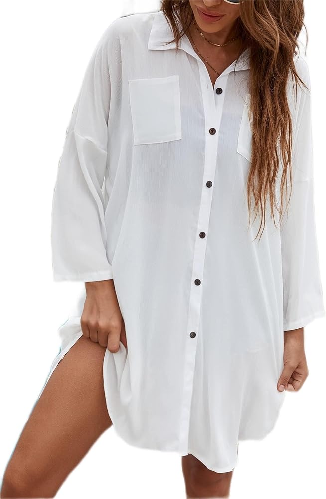 Tops,Tees & Blouses for Women Drop Shoulder Button Front Blouse