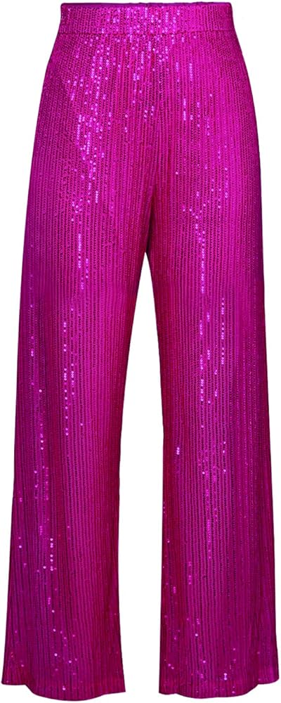 Aelidiya Women's Glitter Sequin Long Loose Pants Bling Party Clubwear Elastic Casual Pants