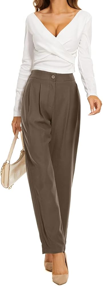 FUNYYZO Flowy Trousers Office Wide Leg Pants for Work Business Casual High Waisted Dress Pants