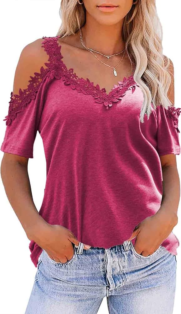 KKG Womens Sexy Cold Shoulder Tops, Casual Off Shoulder Open Shoulder Shirts