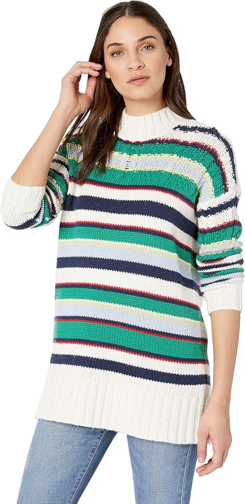 BCBGMAXAZRIA Women's Striped Boyfriend Sweater, Gardenia Combo, M