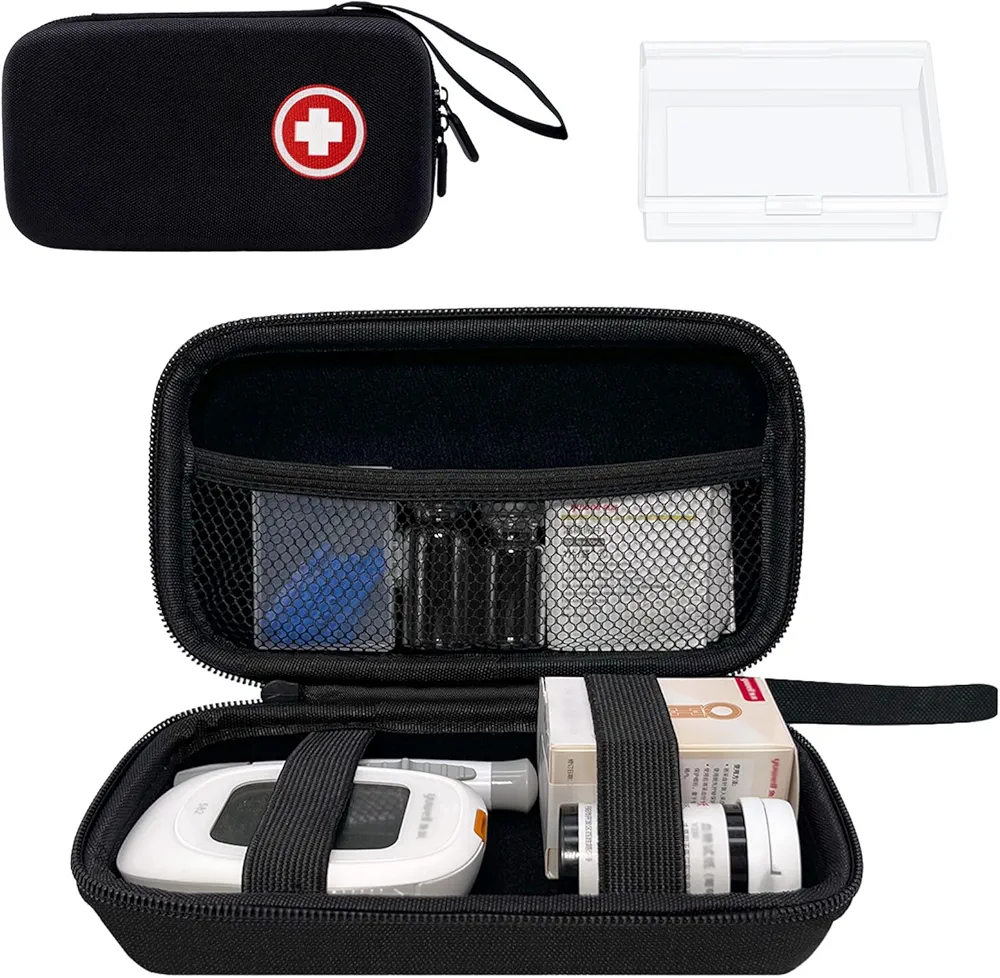 Diabetic Supplies Travel Case, Carrying Case Organizer for Diabetes Testing Kit, Blood Glucose Monitor Kit with Meter, Blood Sugar Test Strips, Lancets, Lancing Device, Alcohol Wipe (Case Only)