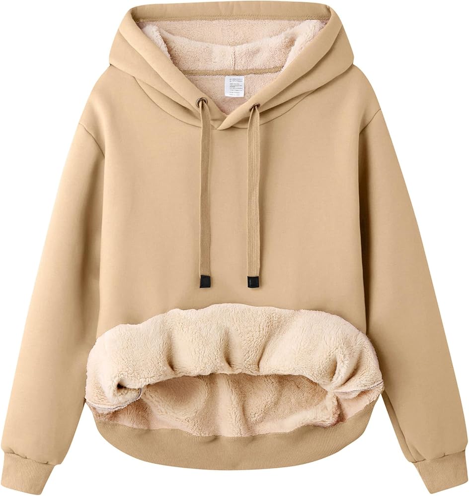 Women's fall and winter indoor and outdoor casual warm fleece Sherpa lined hooded pullover