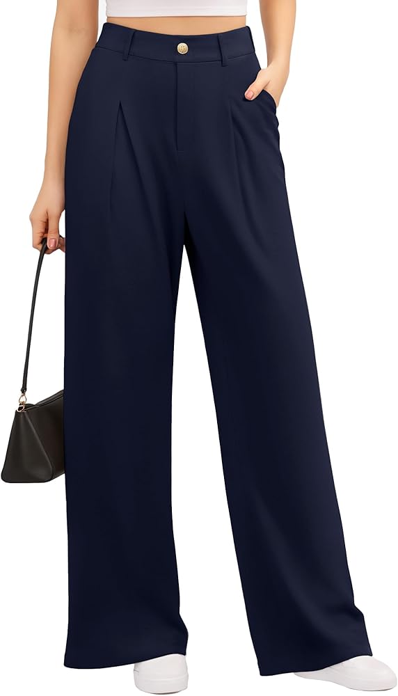 CLOZOZ Women's Wide Leg Pants High Waist Palazzo Pants Elastic Fit Business Casual Trousers with Pockets