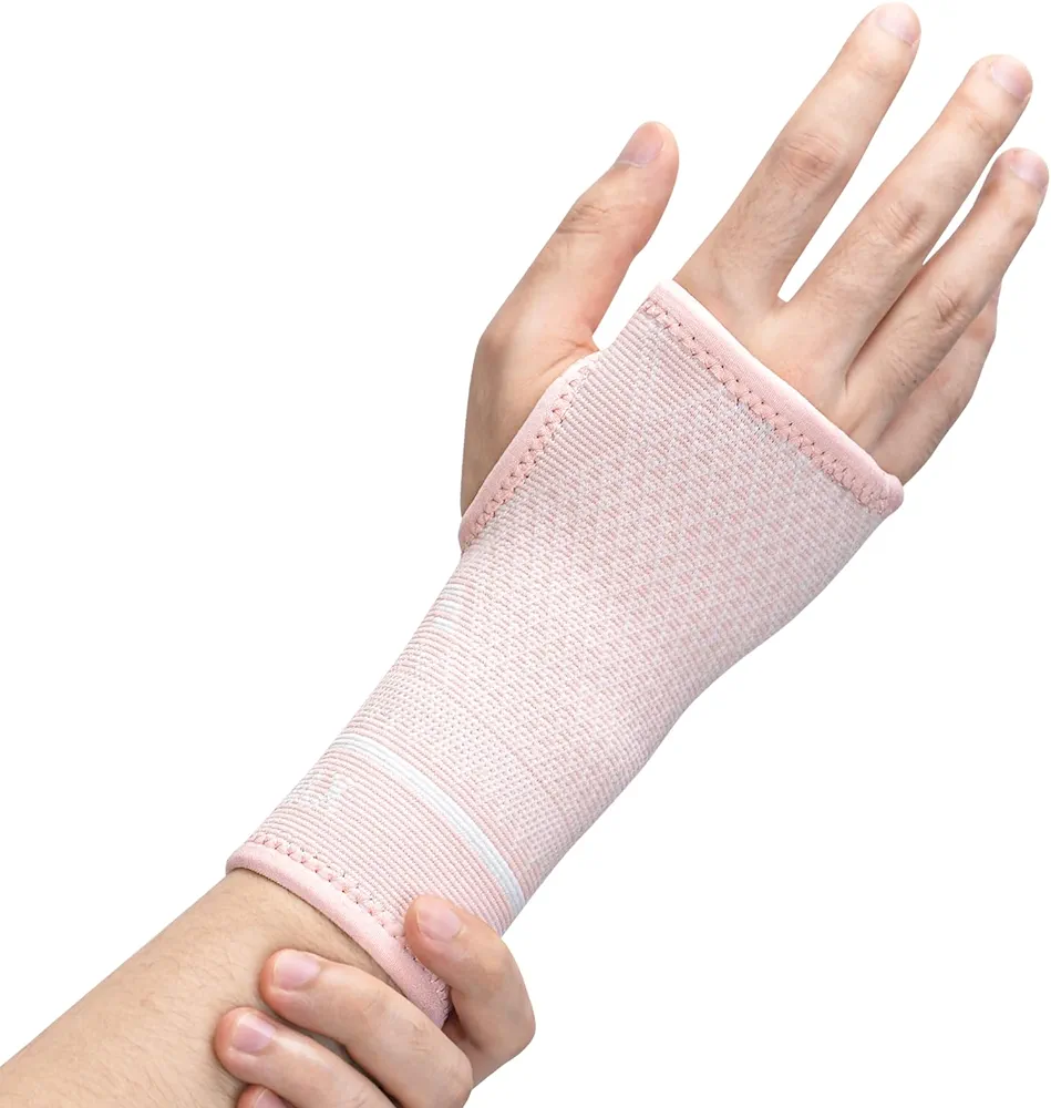 INDEEMAX Copper Wrist Compression Sleeve 1 Pair, Comfortable Hand Brace Support for Arthritis, Tendonitis, Sprains, Workout, Carpal Tunnel - Left & Right - Women and Men (Pink, M)