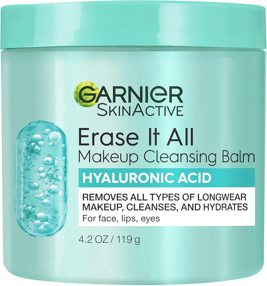 Garnier Erase It All Makeup Cleansing Balm with Hyaluronic Acid, Replumping Facial Cleanser and Makeup Remover, 4.2 Oz