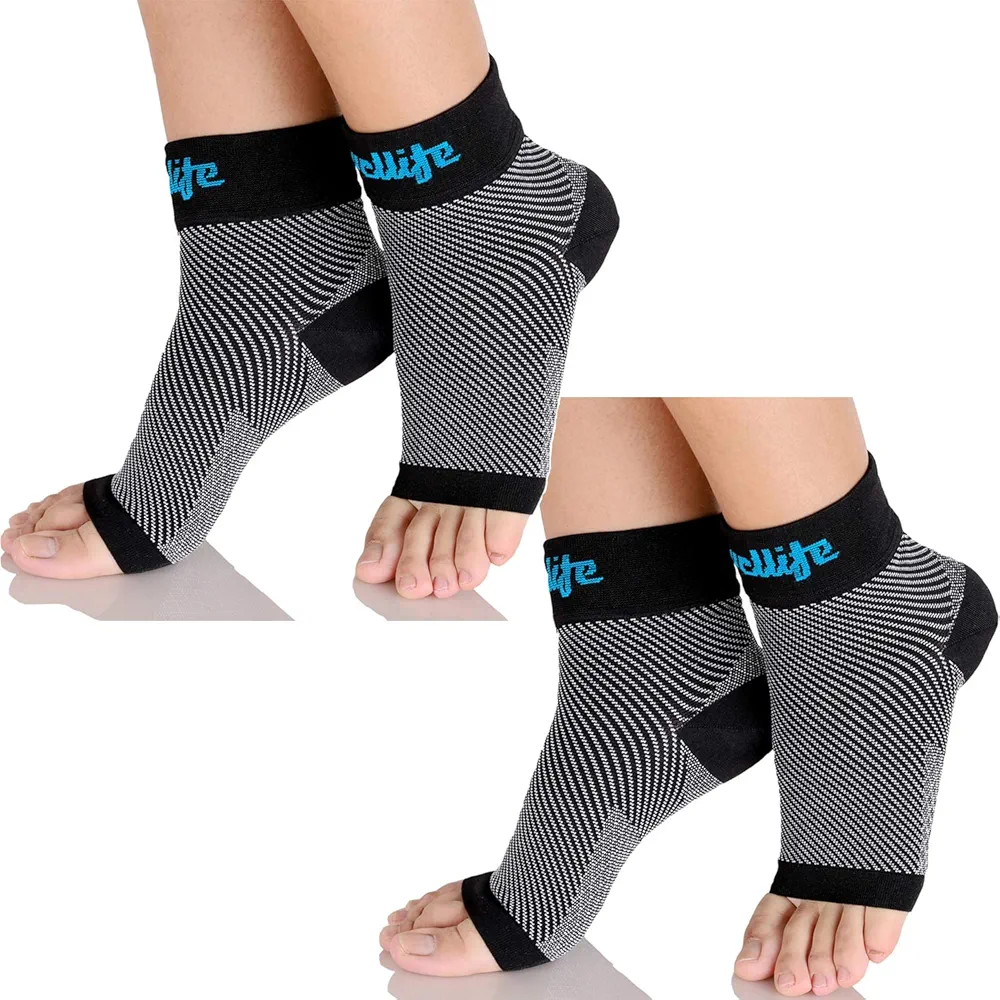 Dowellife Plantar Fasciitis Socks, Ankle Brace Compression Support Sleeves & Arch Support, Foot Compression Sleeves, Ease Swelling, Achilles Tendonitis, Heel Spurs for Men Women (Black 2 Pairs, Large)