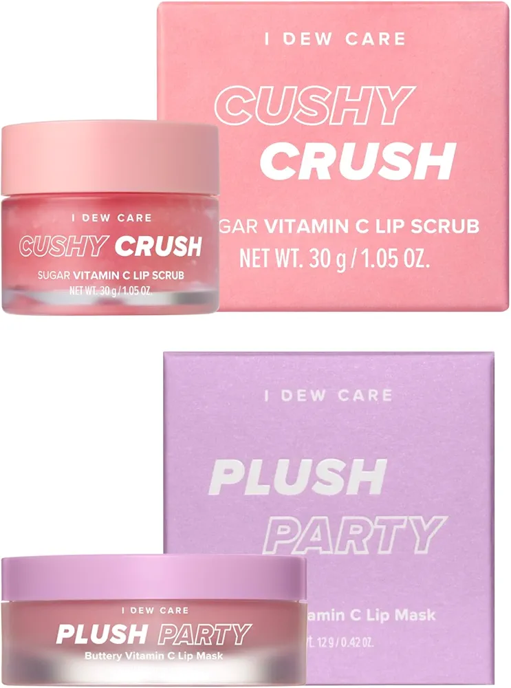 I DEW CARE Lip Scrub - Cushy Crush, 1.05 oz. + Lip Mask - Plush Party, 0.42 Oz Bundle