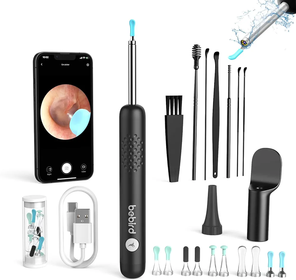 Ear Wax Removal Tool Camera,BEBIRD R1 Ear Wax Removal Ear Camera,Ear Cleaner with Camera,1080P Hd Endoscope Bebird Replacement Tips Ear,10 Pieces Waterproof Silicone Ear Spoon