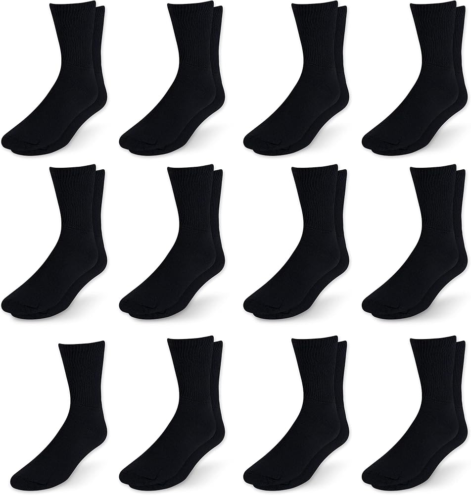 Men's Diabetic Cotton Crew Socks - Loose Fitting Non-Binding Top Circulatory Cushion Bottom