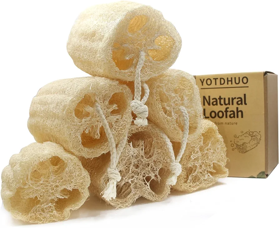 Natural loofah Sponges Exfoliating Body Scrubber(6"Family 6Pack),Real Luffa Unveil Your Skin's Natural Beauty