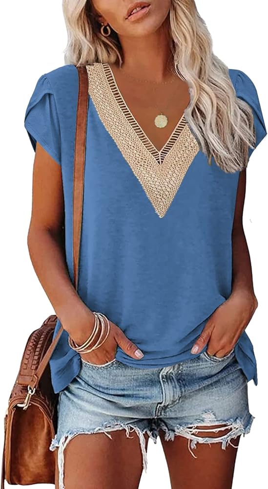 Womens Tops Short Sleeve Shirts Summer Clothes V Neck Tshirts Dressy Casual Blouses Trendy Fashion Tees 2024