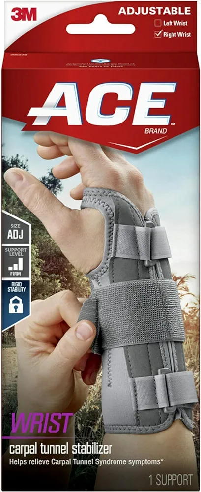 ACE Brand Carpal Tunnel Wrist Stabilizer, Wrist Support for Carpal Tunnel, Adjustable Wrist Brace with Memory Foam Palm, One Size Fits Most