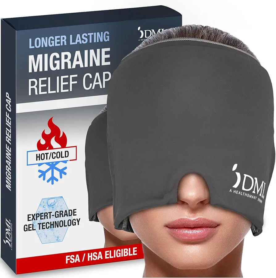 DMI Ultra Migraine Relief Cap | Natural Headache Relief | HSA & FSA Eligible | Migraine Mask and Headache Relief Hat | Gel Eye Mask | Ice Face Mask and Cold Cap for Migraines | Headache Ice Pack