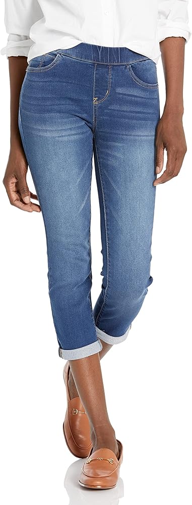 WallFlower Women's Pull on Denim Crop and Ankle High-Rise Insta Soft Juniors Jeans (Available in Plus Size)