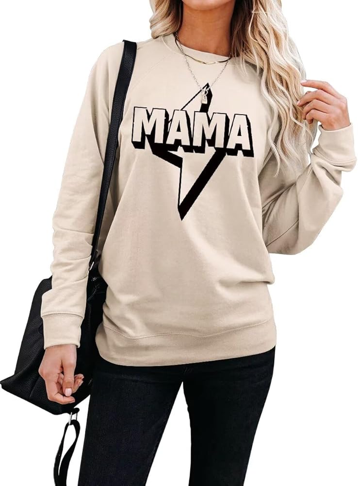 LEEDYA Womens Casual Crewneck Loose Mama Sweatshirt Long Sleeve Graphic Shirts Pullover Top