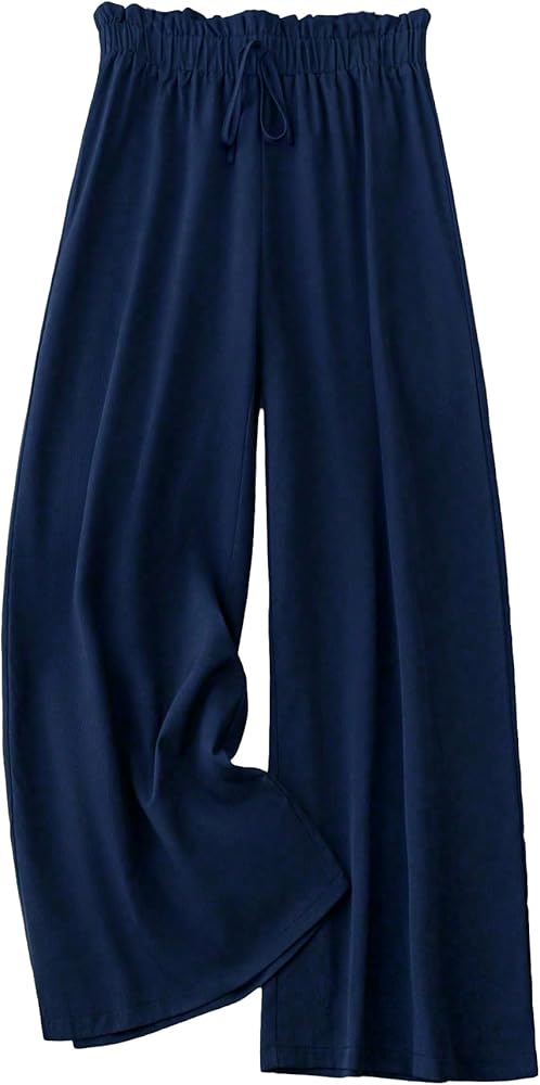 Verdusa Women's Plus Size Tie Knot Paperbag Waist Loose Wide Leg Pants