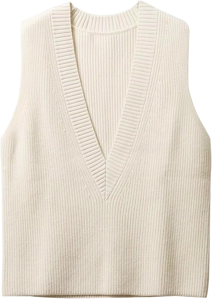 Wowcarbazole Women's Sweater Vest V Neck Pullover Knitwear Tank Top Trendy Sleeveless Sweater Fall 2024