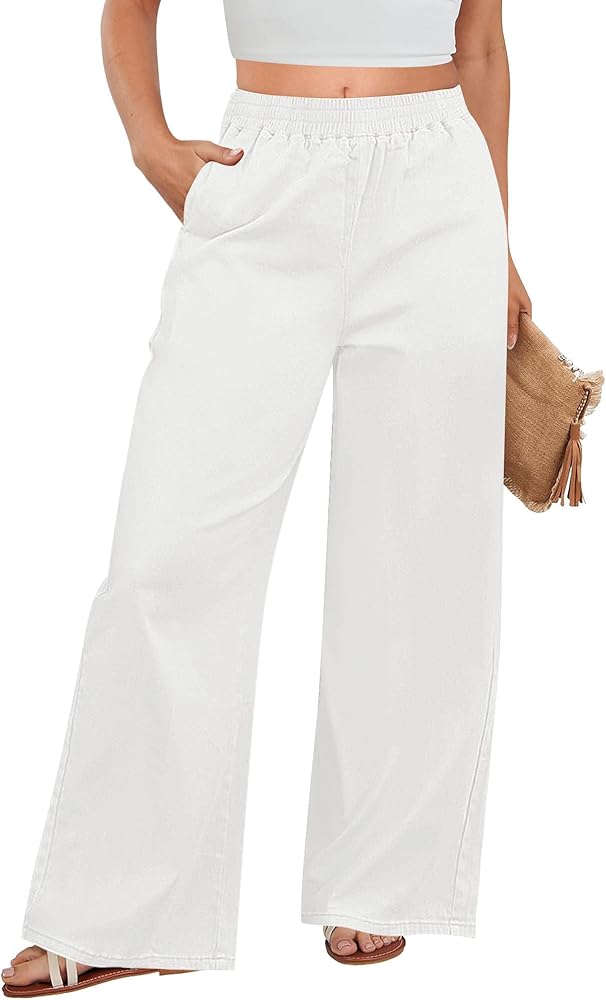 GRAPENT Wide Leg Pants Woman Pull On High Waisted Baggy Straight Leg Colored Jeans Stretch Twill Trouser Pants for Women