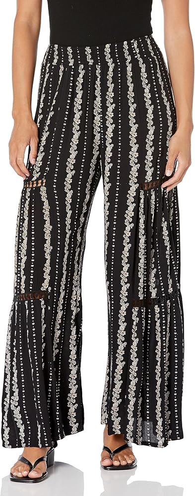 Angie Women's Wide Leg Pants with Lace Inserts