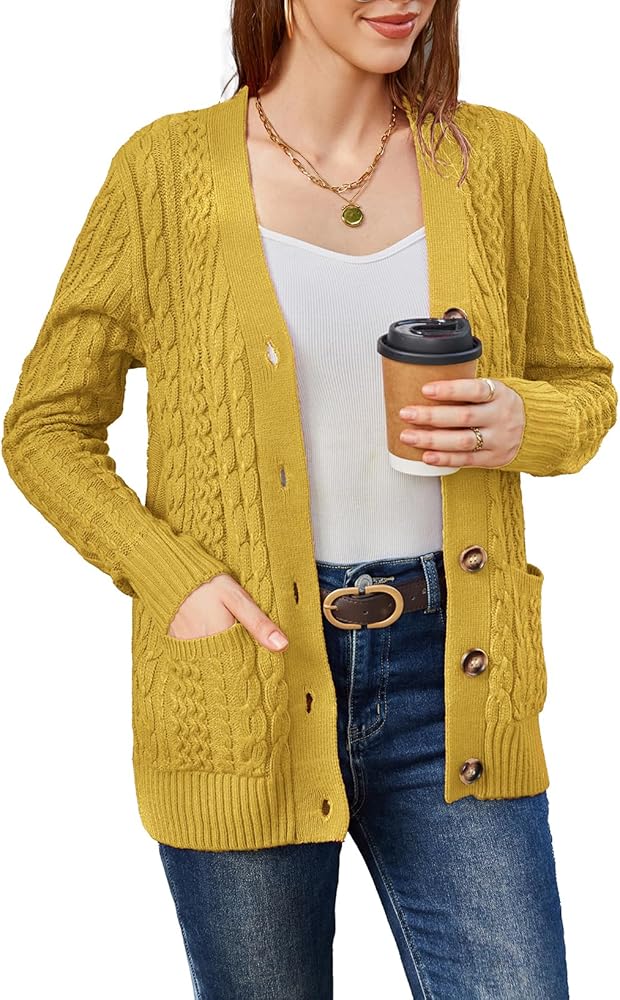 Womens Cardigan Sweaters Cable Knit Sweater 2024 Fall Winter Chunky Open Front Button Down Coats with Pockets